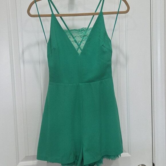 Lush Womans Green Lace Detail Romper, Small - Picture 1 of 9